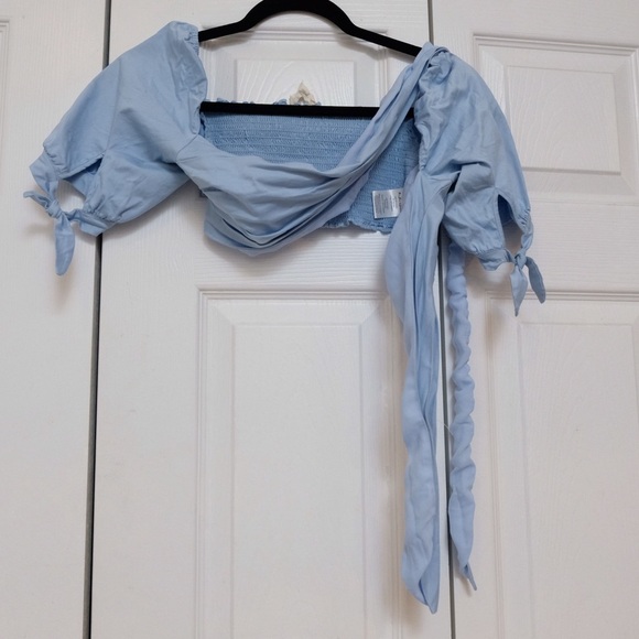 For Love and Lemons Light Blue Wrap Crop Top - Picture 2 of 11